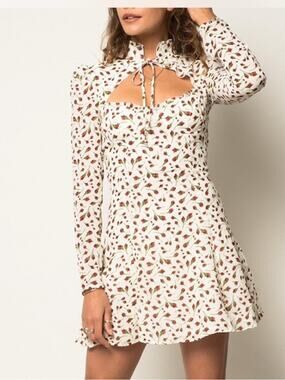 Reformation Cream Dress with Red Rose Print